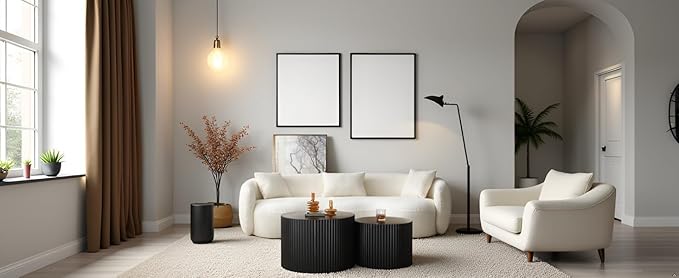 KEVINSPACE Coffee Table Nesting Tables Set of 2, Modern Round Coffee Table, Small Wooden Circle Accent Tables for Small Spaces Living Room Bedroom Balcony Drum Side Table No Need Assembly Black