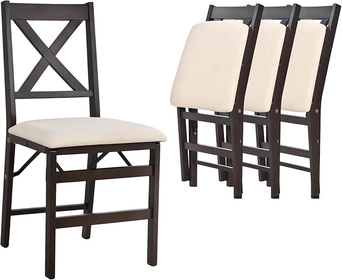 COLAMY Folding Dining Chairs Set of 4, Foldable Chairs with Padded Seats, Wood Folding Dining Room Chairs for Dinner, Kitchen, Party, Camping, Beige