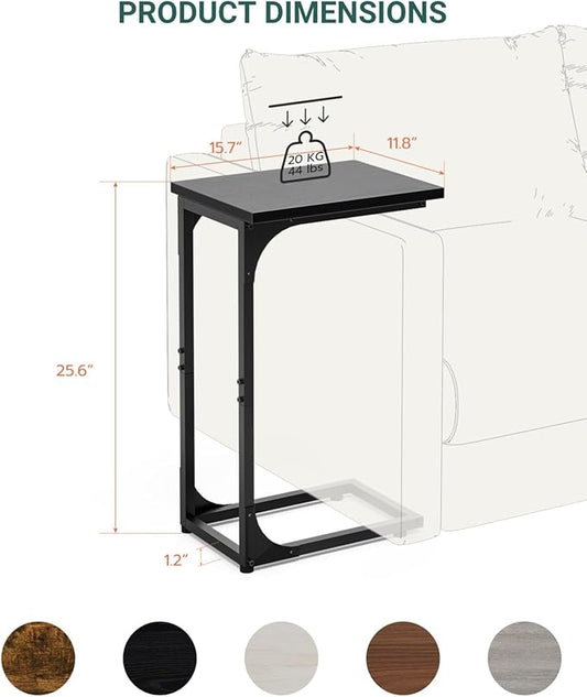 C-Shaped Side Table for Couch - Small Coffee Stand Sofa Tray Desk with Metal Frame and Waterproof Scratch Resistant, Modern End Accent for Living Room, Bedroom, Set of 2, Black