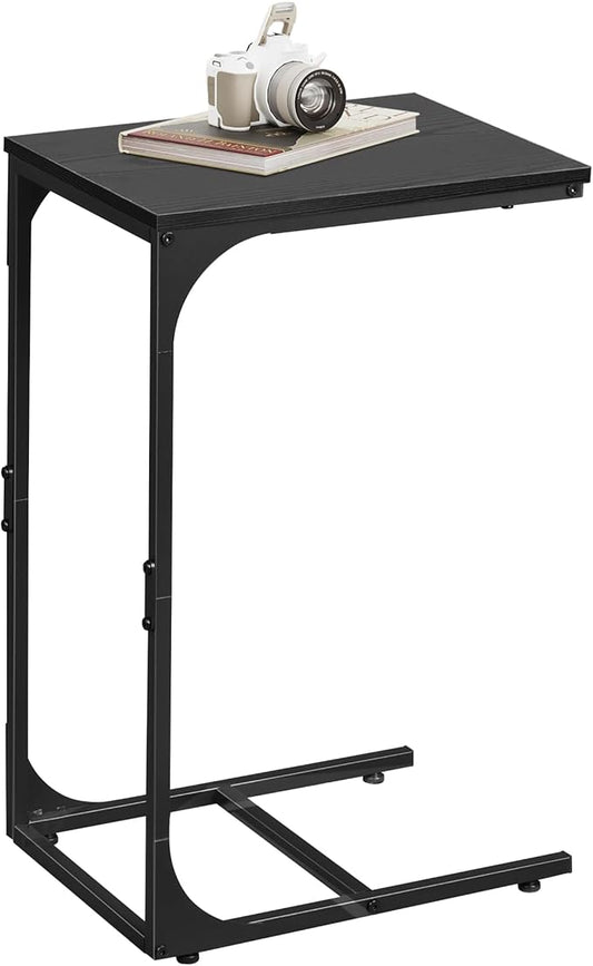 WLIVE C Shaped End Table, Small Couch Side Tables with Metal Frame, Sofa Table TV Tray for Living Room, Bedroom, Relief Black