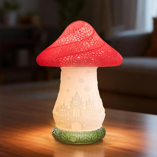 Mushroom Lamp, Cute Desk Lamp, Battery Operated Bedside Lamp as a Christmas Gift, 3-Way Dimmable Touch Lamp, Auto-Rotating Rechargable LED Night Light for Bedroom, Living Room.