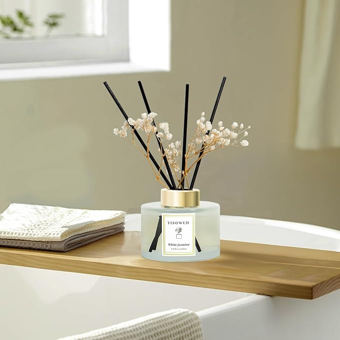 Reed Diffuser Set,5.07 fl oz (150 ml) - White Jasmine Oil Diffusers with 8 Reed Sticks,Home Fragrance Reed Diffuser for Bathroom Shelf Decor