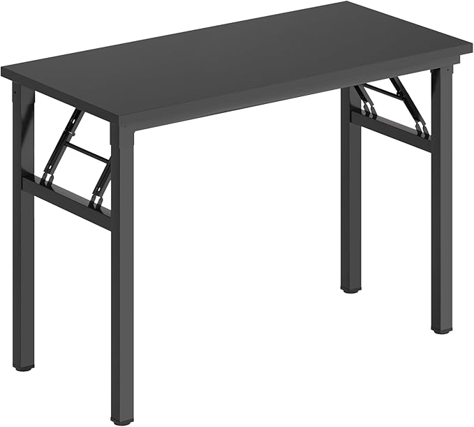 DlandHome Folding Desk Small Desk 31.5 inches Computer Desk for Home Office Folding Table Writing Table for Small Spaces No Assembly Required Black & Black Frame
