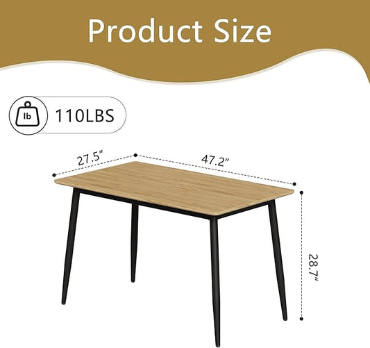 Modern Wooden Dining Table, 47.2'' Rectangle Table, Kitchen & Dining Room Table, Wooden Dining Table with Black Metal Legs for Living Dining Room(Natural Wood, 47.2 in)