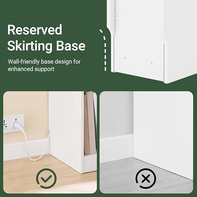 SoBuy Narrow Nightstand with Charging Station, Slim Bedside Table with Drawers, USB & Type-C Ports for Dorm Bedroom and Living Room, White, FBT111-E-WN