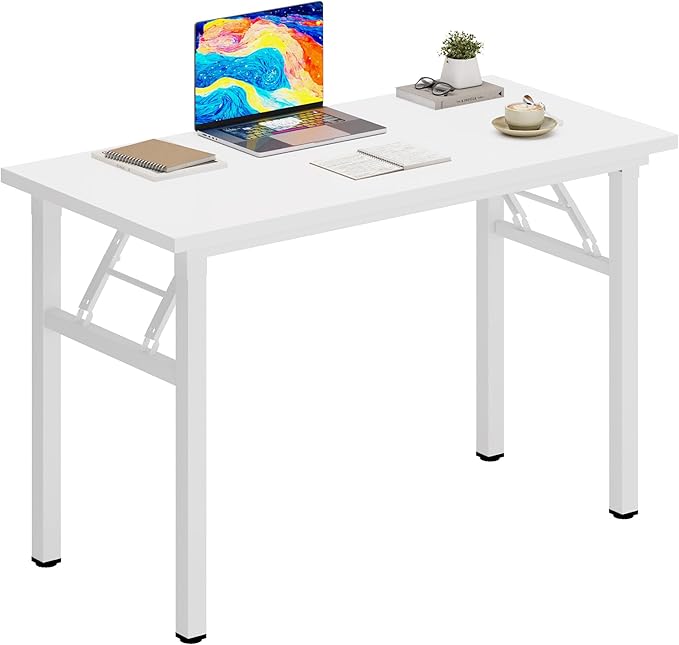 DlandHome Folding Desk Small Desk 31.5 inches Computer Desk for Home Office Folding Table Writing Table for Small Spaces No Assembly Required White & White Frame