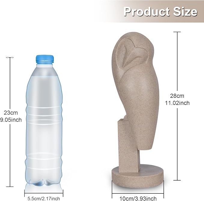 Owl Statue for Home Decor Accents, mid Century Modern Decor, Vintage Owl Figurines Gifts for Birds Lover, Handmade Vintage Sculptures for Living Room, Home, Office (Sandstone)