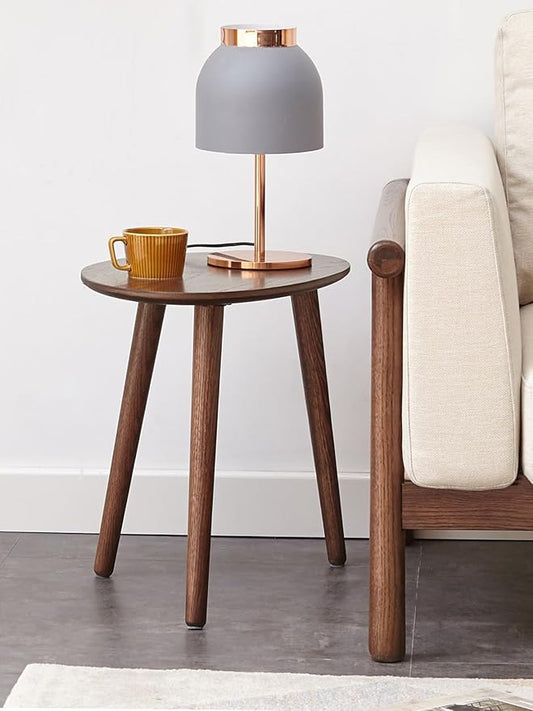 Walnut Side Table,Oval End Table - FAS-Grade North American Oak,17.5''D x 25.6''W x 19.7''H Modern Solid Wood Side Table with Triangle Legs,Compact for Small Spaces,Easy Assembly