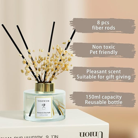 Reed Diffuser Set,5.07 fl oz (150 ml) - Ocean & Sea Salt Oil Diffusers with 8 Reed Sticks,Home Fragrance Reed Diffuser for Bathroom Shelf Decor
