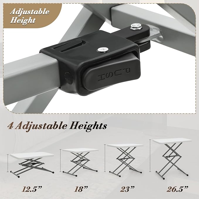 Athena Collection Folding TV Tray Table Couch Table with 5 Height Adjustable, Portable Small Folding Table Dinner Tray Laptop Table for Living Room Small Space for Eating on Bed Sofa Couch