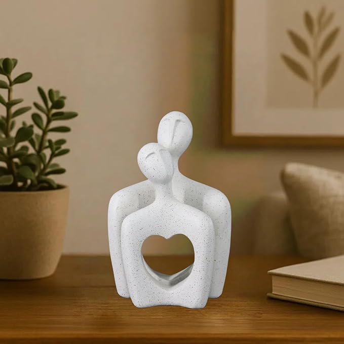 Resin Couple Statues with Heart Hollow, Romantic Hugging Figurines for Home Decor, Modern Marble-Look Sculptures for Shelf, Table, Living Room, Bedroom, Office Decor, Anniversary Wedding Gift
