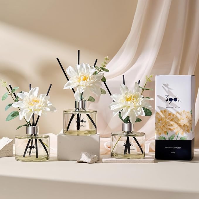 396 st. Dahlia Flower Reed Diffuser, Red Rose, 200ml(6.7oz) / Reed Diffuser Sets, Home Fragrance, Scented Oils, Home & Bathroom Décor