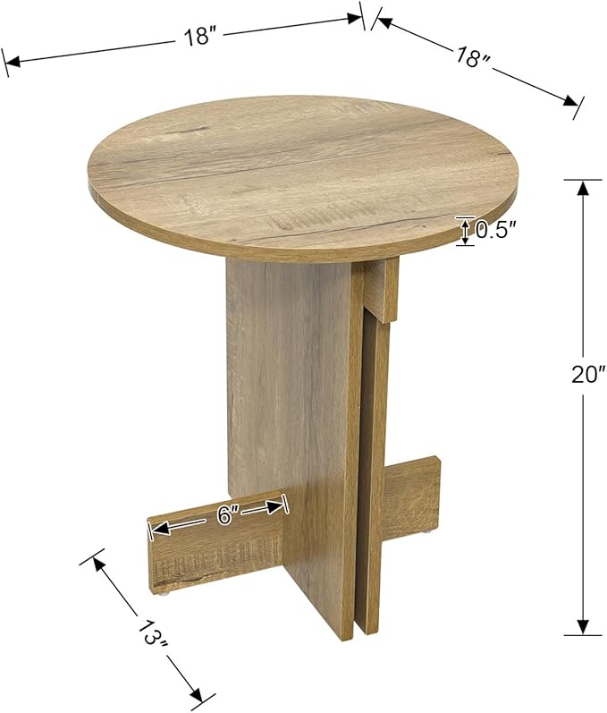 Wooden Round Side Table, Small Drink End Table, Cocktail Table, Modern Accent Night Stand with Wooden Base, Plants Stand for Living Room/Bedroom, Corners, Office, Small Space, Natural Retro