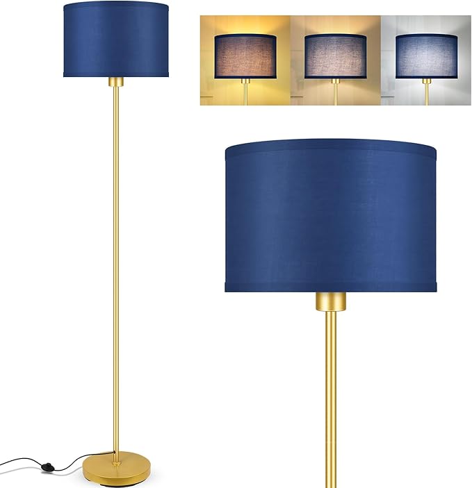 Floor Lamp Blue, Standing Lamp, 58" Tall Floor Lamp with Lampshade, Foot Pedal Switch, Modern Simple Floor Lamps for Living Room/Bedroom/Den/Classroom, Gold Lamp for Boys' Gift(Without Bulb)