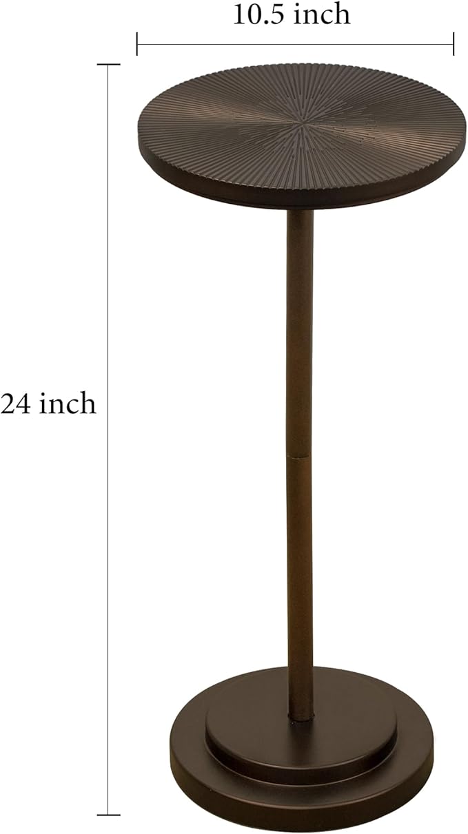Drink Table, Carved Table Top Martini Table, Small Side Table, Weighted Base Pedestal Table for Living Room, Bedroom, Bathroom, Brown