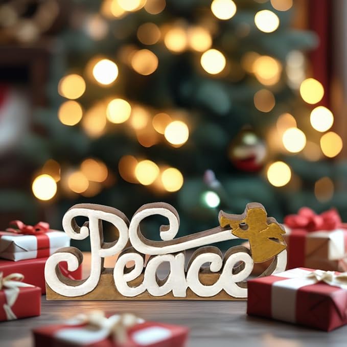 Decozen Living Room Decor: Handcrafted Peace Sign Letters Centerpiece - Bedroom, Indoor Coffee Table, House, Dining Room, Farmhouse & Kitchen Decor, Housewarming Gifts and Accessories - Solid Wood