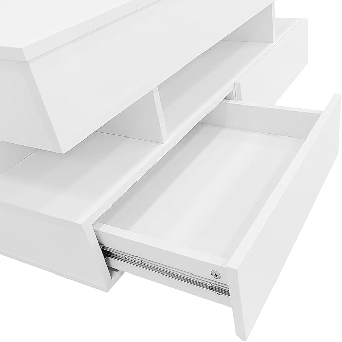 Lift Top Coffee Table with 2 Drawers and LED Lights, Modern 39.3" Rectangular High-Gloss Center Table Cocktail Tea Table with Lift-Top and Hidden Space for Living Room Apartment White