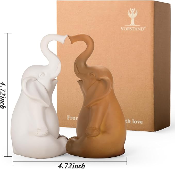 Loving Pair of Elephants, Handcrafted Resin Home Decor Statue Figurine Set, Lucky Gift for Women,Mon,Family, Couples & Elephant Lovers