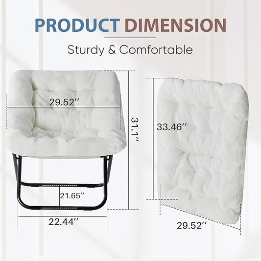 DUMOS Comfy Chair for Adults, Soft Faux Fur Folding Lounge for Bedroom Living Room Dorm Rooms Flexible Reading Chair for Teens, Large Size Foldable (Square-Creamy)
