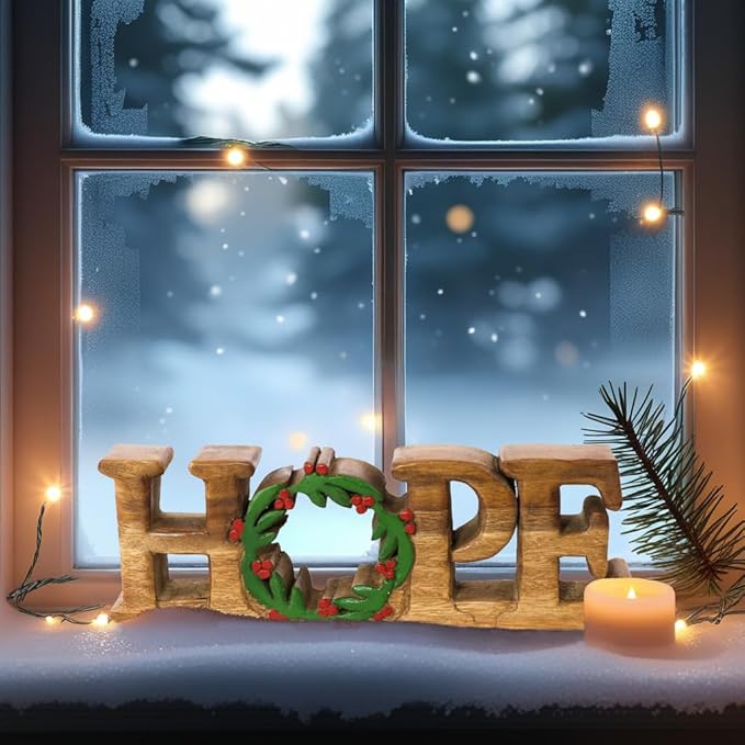 Decozen Living Room Decor: Handcrafted Hope Sign Letters Centerpiece - Bedroom, Indoor Coffee Table, House, Dining Room, Farmhouse & Kitchen Decor, Housewarming Gifts and Accessories - Solid Wood
