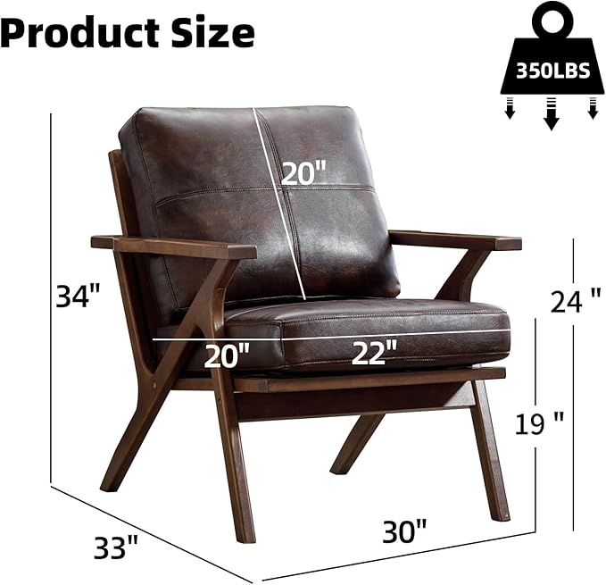 INZOY Mid-Century Modern Accent Chair with Wood Frame Set of 2, PU Leather Living Room Chair and Soft Thick Padded Armchair for Living Room Bedroom Reception with Removable Upholstered Cushions, Brown