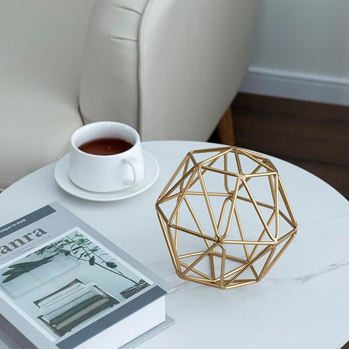 MyGift 3D Art Geometric Abstract Sculpture, Gold Tone Metal Wire Orb Decorative Ball, 6.4 Inch Home Decor Accents