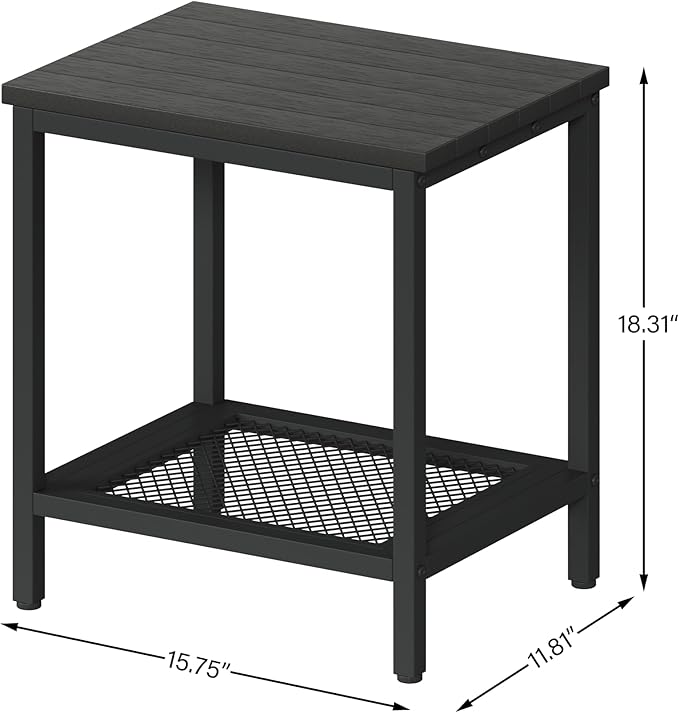 Rectangular Outdoor Side Table with Storage, 2-Tier Patio End Table Weather Resistant, Black Outdoor Accent Table, Small Porch Tables for Pool, Deck, Garden (Black 2PC)