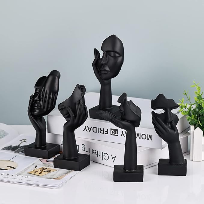 3 Pcs Thinker Small Statue Set - Black Art Abstract Home Accent Figurines for Decor Bedroom, Shelves, Living Room Coffee Table, Office Desktop (3 Pcs Black, 6")