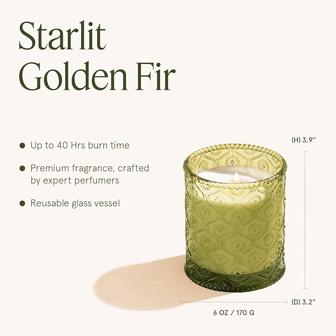 LA JOLIE MUSE Starlit Golden Fir Candle - Cedarwood, Patchouli, Fir Balsam | 6 oz Natural Soy Wax | 40 Hours Clean Burn | Balsam and Fir Candle | Gift-Ready for Hosts & Gatherings