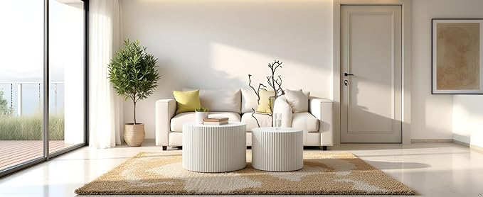 KEVINSPACE Round Coffee Table Set of 2 Nesting CoffeeTable Modern for Living Room, Round End TableSet, Wooden Circle Side Table No Need Assembly Accent Furniture for Bedroom Balcony Lounge White