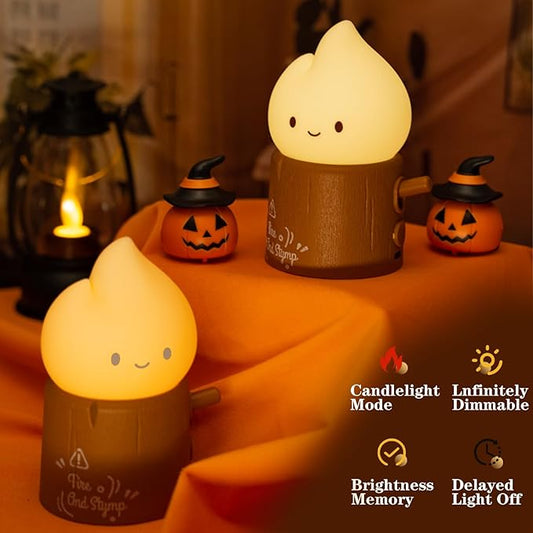 Cute Flameless Candles Lamp, Torch Stump Night Light, LED Tea Lights Candles Rechargeable Dimmable Timmer Lamp,Suitable for Kids lamp Bedroom,Outdoor,Camp,Gift (Tree Stump Fire)