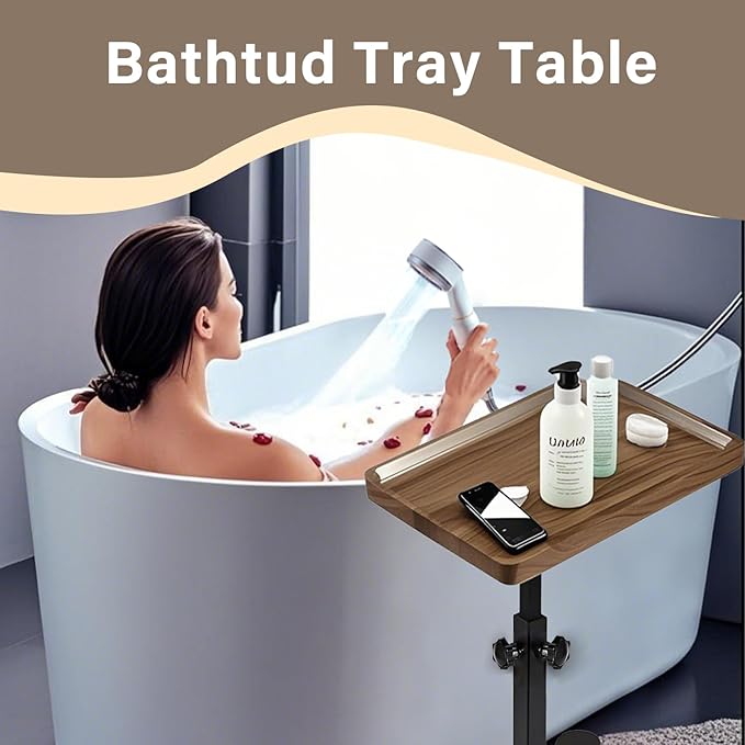 Simcat Adjustable Height Side Table TV Tray, C Shaped End Table, Couch Tables for Living Room, Bedroom, Corners and Office（Brown）