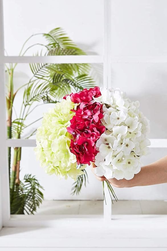 10Pcs Sage Green Artificial Hydrangea Flower Heads Hydrangea Silk Flowers Head for Wedding Centerpieces Bouquets DIY Floral Decor Home Decoration