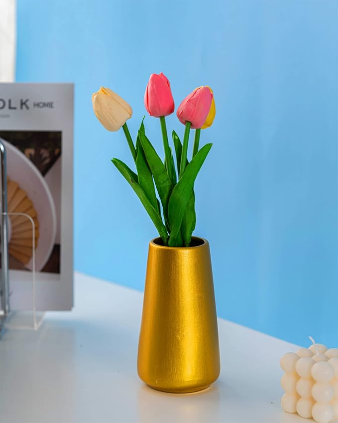 Gold Vase - 6" Gold Ceramic Flower vase for Home/Table/Accent Decor, Minimalist Modern Vases Ceramic for Centerpieces, Room Decor, Living Room, Bedroom or Gift