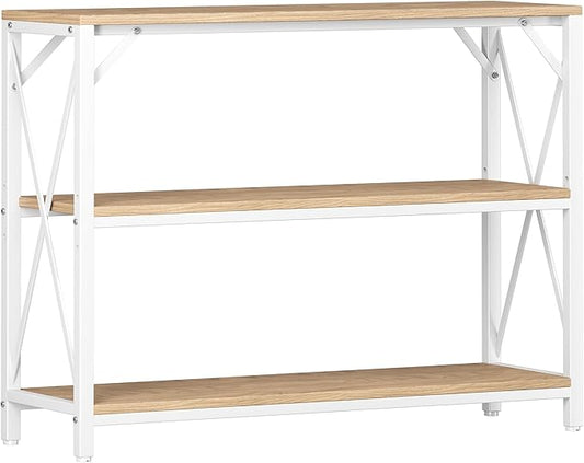 Homeiju Entry Table 40" Width, 3-Tier Entryway Table with Storage, Industrial Sofa Table with Open Shelves, Foyer Tables for Entryway, Hallway, Kitchen, Living Room and Bedroom, Light Coffee