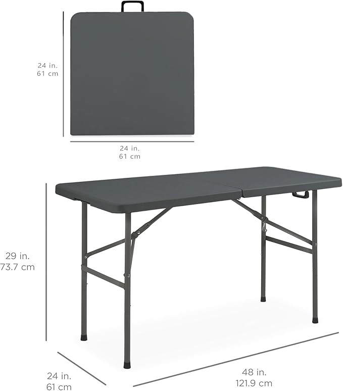 Best Choice Products 4ft Plastic Folding Table, Indoor Outdoor Heavy Duty Portable w/Handle, Lock for Picnic, Party, Camping - Dark Gray