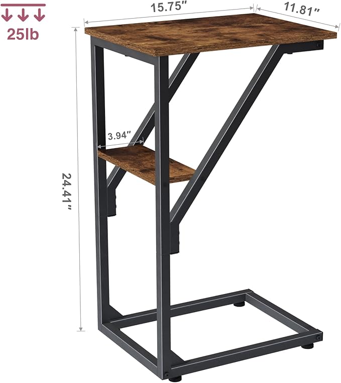 C-Shaped End Tables, TV Trays Set of 2, Small Side Table for Couch, Sofa Table for Living Room, Bedroom, Bedside ET-D-BR2