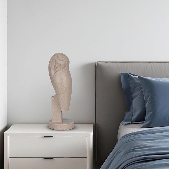 Owl Statue for Home Decor Accents, mid Century Modern Decor, Vintage Owl Figurines Gifts for Birds Lover, Handmade Vintage Sculptures for Living Room, Home, Office (Sandstone)