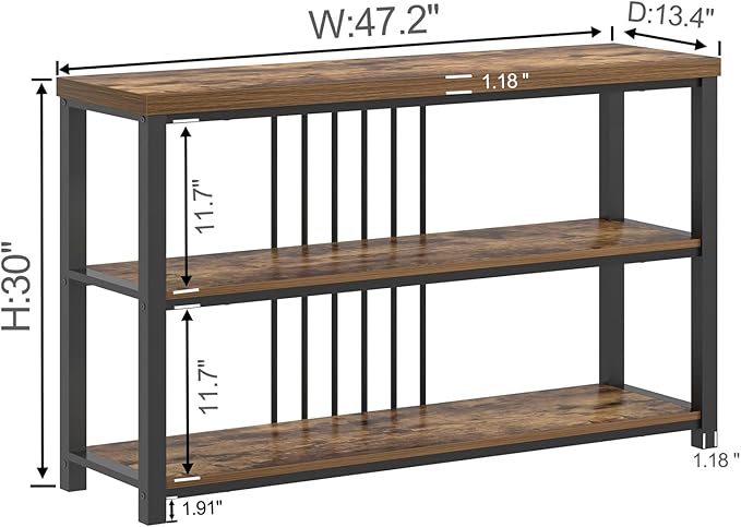 FOLUBAN Industrial Console Table, 3 Tier Entryway Sofa Foyer Table for Living Room Hallway Behind Couch, Rustic Brown
