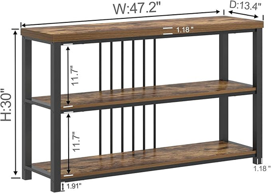FOLUBAN Industrial Console Table, 3 Tier Entryway Sofa Foyer Table for Living Room Hallway Behind Couch, Rustic Brown