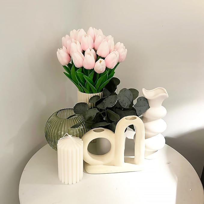 ABAJI 20PCS Tulip Artificial Flowers 12.6inch Real Touch for Wedding Decor Banquet Party Home Hotel Office Decoration Holiday Anniversary Celebration Faux Sterm