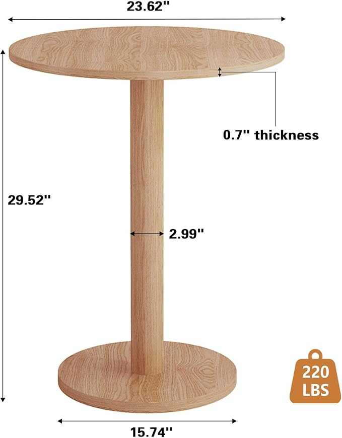 Round Dining Table, Circle Dining Table for 1-2 23.6 in, Modern Farmhouse Dinner Table Breakfast Tulip Table, for Kitchen/Small Space/Little Nook - Natural