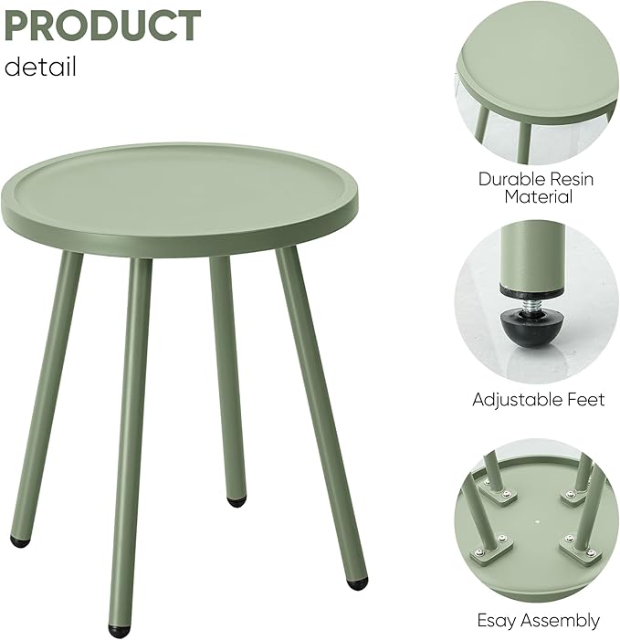 End Table Living Room Side Table, Round Accent Table Small Side Table Nightstand with 4 Legs, Modern Home Decor Coffee Table for Bedroom, Office, Small Space, Porch, Balcony, Indoor & Outdoor