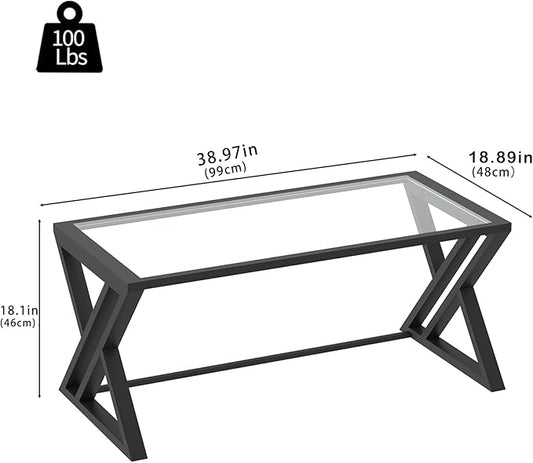 Coffee Table Black Glass Coffee Table for Living Room,Modern Rectangular Center Table with Sturdy Metal Frame,Tempered Glass Table Tea Tables for Bedroom Home Office