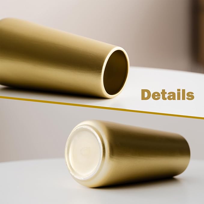 Light Gold Vase - 8" Big Gold Ceramic Flower vase for Home/Table/Accent Decor, Minimalist Modern Vases for Centerpieces, Room Decor, Living Room, Bedroom or Gift