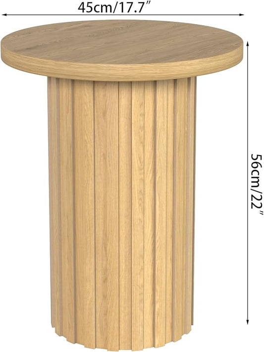 Farmhouse Pedestal End Table Round Side Table with Fluted Panel Rustic Drink Table for Small Space Living Room (Wood Color)