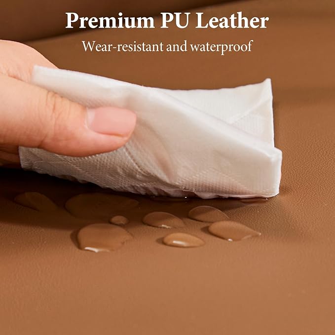 Furniliving 51” Storage Bench, End of Bed Bench with Armrest Cushion Large Upholstered Storage Ottoman Leather Window Bench with Storage Shoe Cabinet Bench, for Bedroom, Entryway, Brown