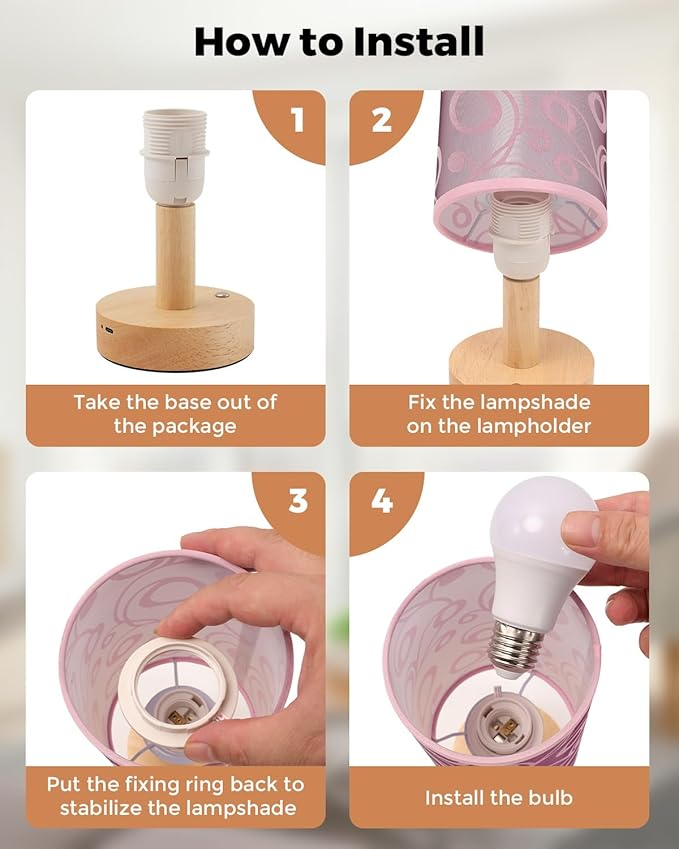 Cordless Table Lamp, 2200mAh Battery Operated Desk Lamp, Touch Bedside Lamps for Night Stands, Warm Light Mini Boho Lamp, Wood Base Round Flaxen Fabric Shade for Living Room,LED Bulb Included (Purple)