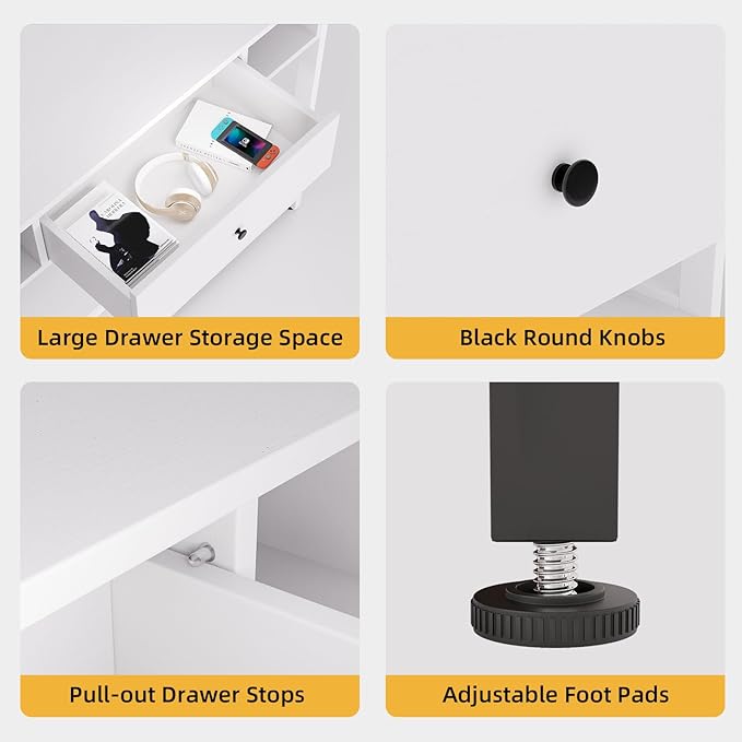 Mexin 39 Inch Console Sofa Table with Drawer, Industrial Entryway Table with Storage Shelves, Storage Organizer for Hallway Living Room Couch Foyer Kitchen Counter, White