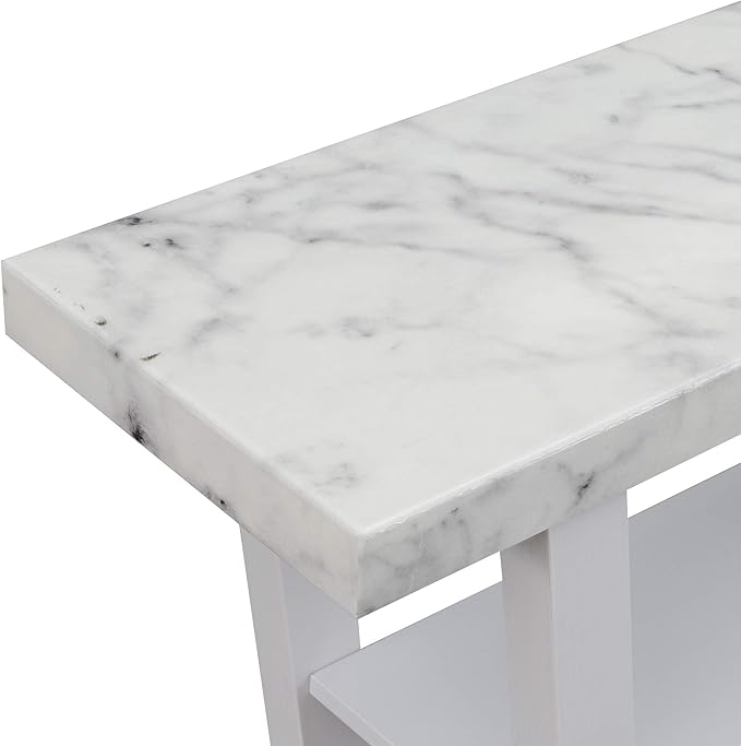Convenience Concepts Newport V Console Table 31.5" - Modern Sofa Table with Storage Shelves, Narrow Entryway Hall Table for Living Room, Display Accent Table, White Faux Marble/White